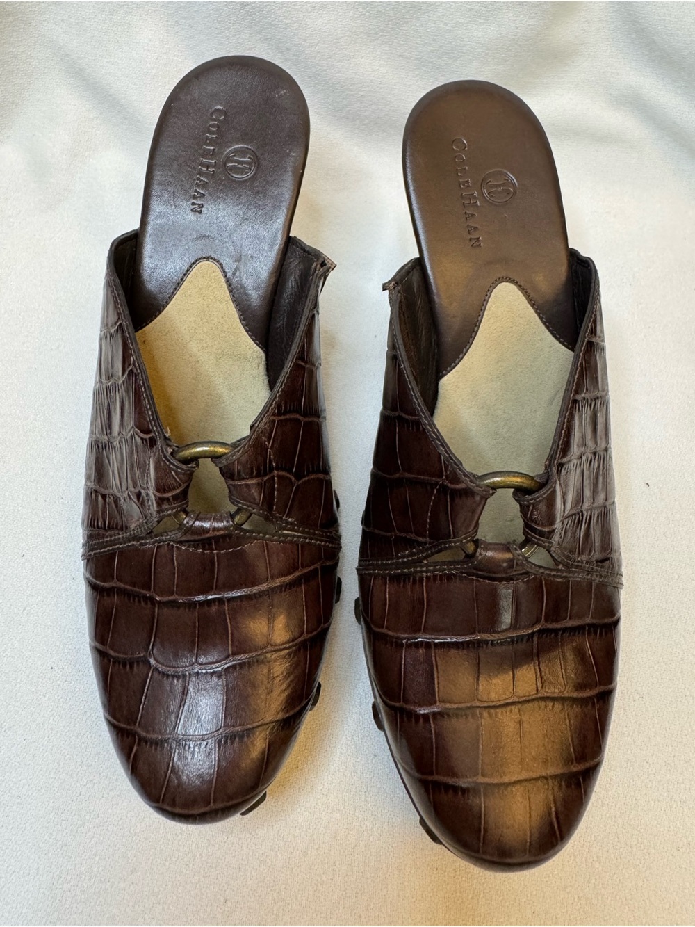 Cole Haan Kenna Brown Croc Leather Studded Mules 7.5